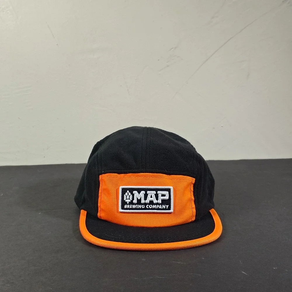 Map Brewing Hat Cap Strapback Black Orange Fleece Gorpcore Bozeman Montana Panel